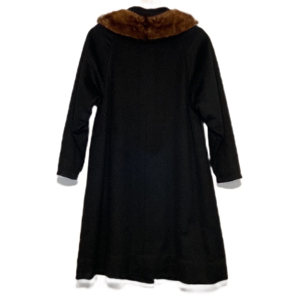 Vintage Alpaca Long Black Coat with Fur Trim Button Down Pea Coat Medium Wool - Picture 2 of 7